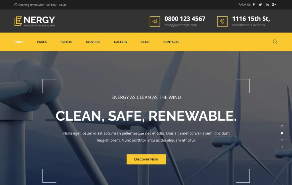 Energy – solar and wind alternative power WordPress Theme