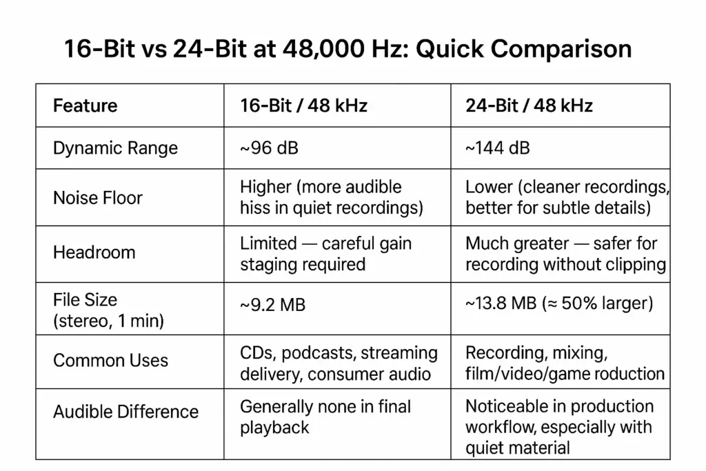 16-Bit 48,000 Hz vs 24-Bit 48,000 Hz: What’s the Difference and Which Should You Use?